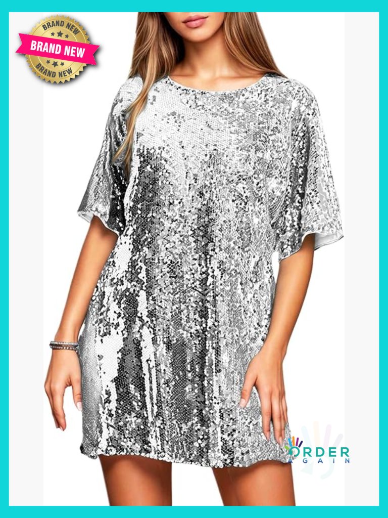 Sequin Shift Dress Elegant Loose Fit Sparkly Party Club Cocktail Evening Wear